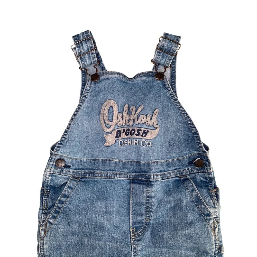 OshKosh B'gosh Denim Overalls Kids 4T Blue Excellent Logo‎ Carpenter Bibs